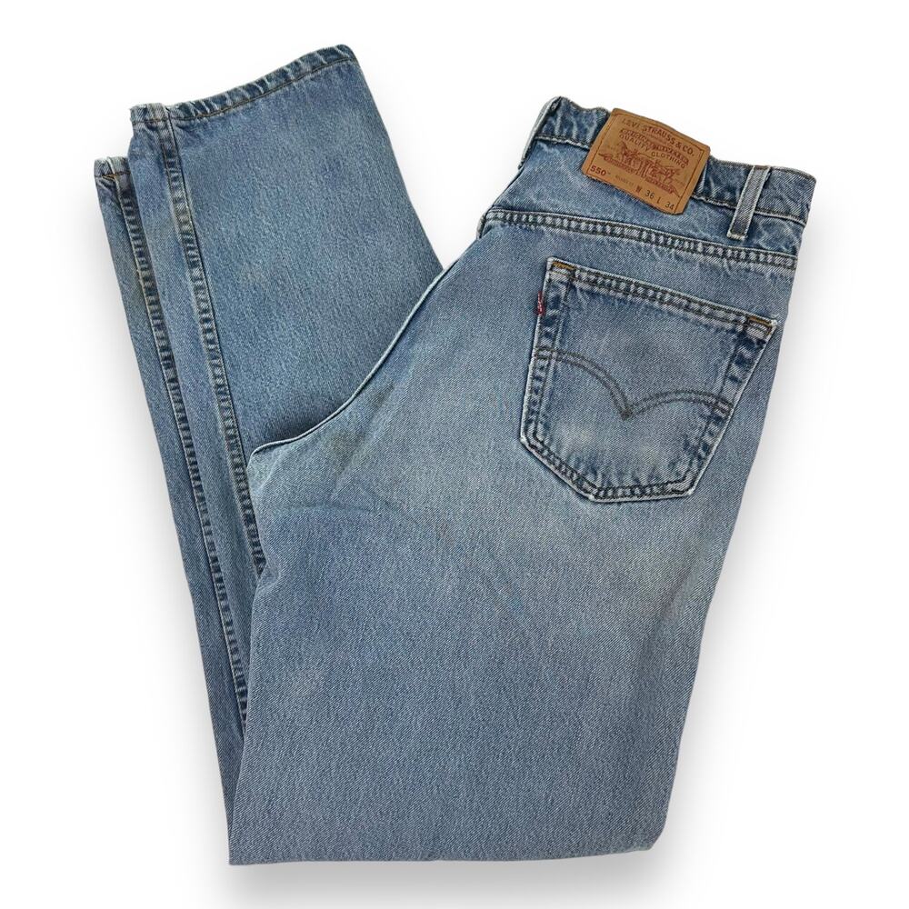 Vtg 90s Levis Jeans 550 Relaxed Fit Cotton Light Wash Blue Denim Mens W36 L34